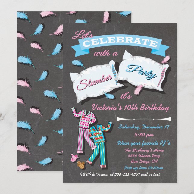 Invitación Fiesta maderero Pillow Fiebre Dormir sobre fiesta  (Anverso / Reverso)