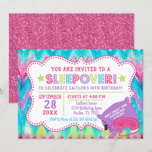 Invitación Fiesta maderero Sleepover Pastel Rainbow Birday