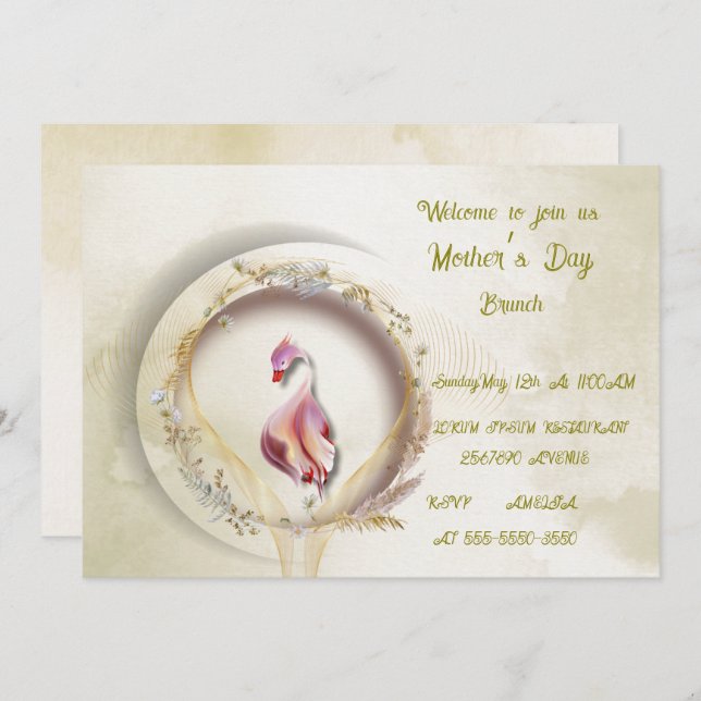 Invitación Fiesta MADRE moda de cisnes (Anverso / Reverso)