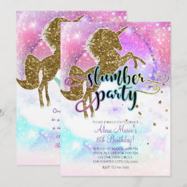 Invitación Fiesta Mágica de Dormir Galaxia Rosa Unicornio Bri