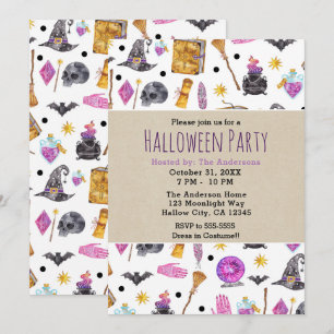 Invitación Fiesta Mágica de Halloween con Acuarela Caprichosa
