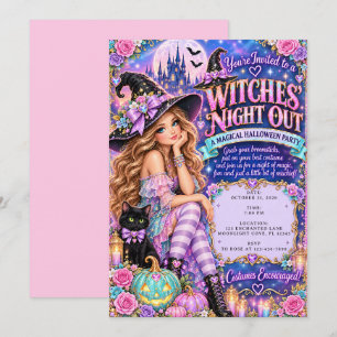 Invitación Fiesta mágica de Halloween Noche de brujas de lila