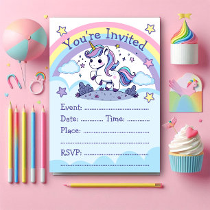Invitación Fiesta Mágica de Unicornio de Pastel