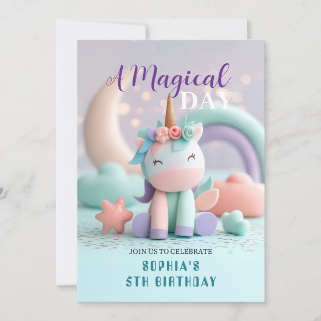 Invitación Fiesta Mágica de Unicornios (Anverso)