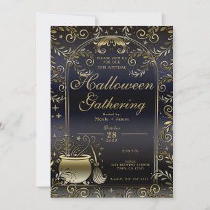 Invitación Fiesta Mágica y Caprichosa de Halloween Blue Gold