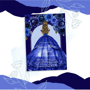 Invitación Fiesta Mágica y Elegante de Princesa Azul Real