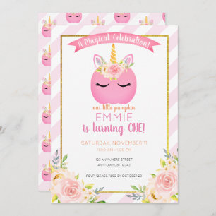 Invitación Fiesta mágico Chica Calabaza Unicornio Cumpleaños