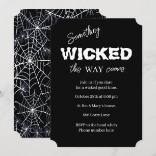 Invitación Fiesta malvada de Halloween en blanco y negro