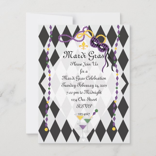 Invitación Fiesta Mardi Gras (Anverso)
