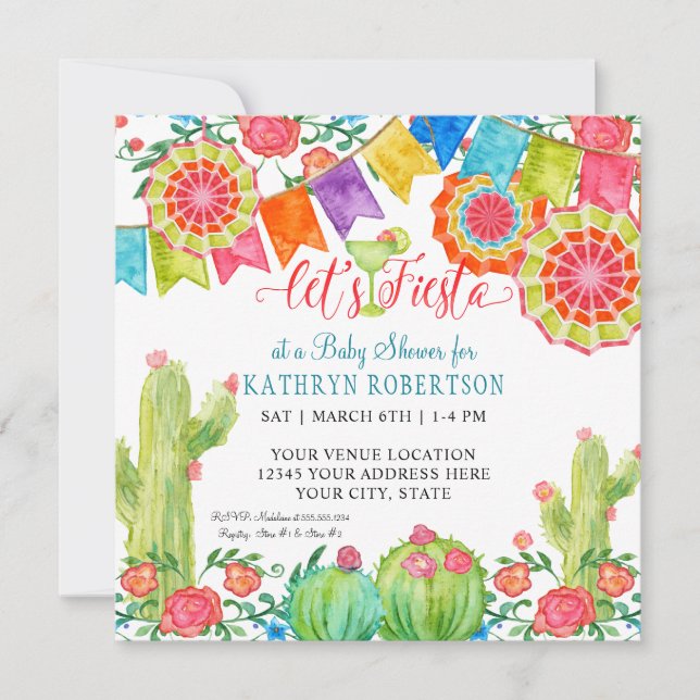 Invitación Fiesta Margarita Cactus Baby Boy Shower Banner Art (Anverso)
