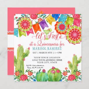 Invitación Fiesta Margarita Cactus Quince Anos Quinceanera