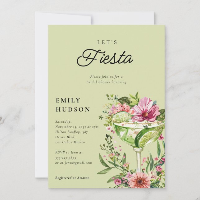 Invitación Fiesta Margarita, ducha nupcial floral (Anverso)