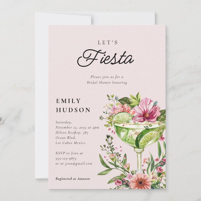 Invitación Fiesta Margarita, ducha nupcial floral (Anverso)