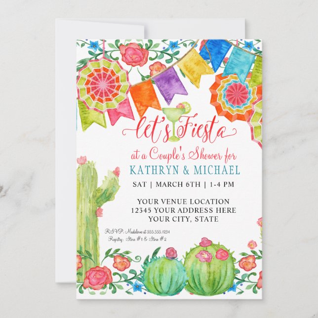 Invitación Fiesta Margarita Floral Cactus Parejas de Arte Duc (Anverso)