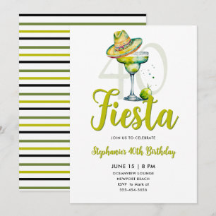 Invitación Fiesta Margarita Sombrero Verde Lima Cumpleaños 40
