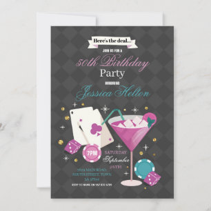 Invitación Fiesta Martini de Las Vegas Birthday Casino Dice C