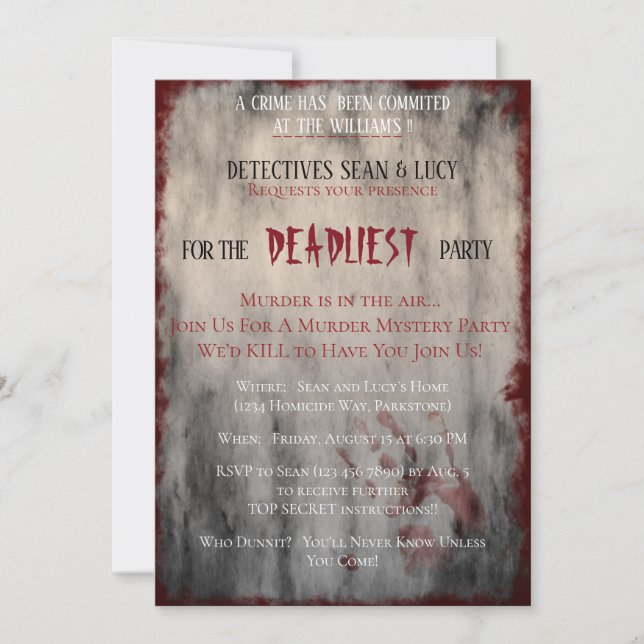 Invitación Fiesta más mortífero (Anverso)