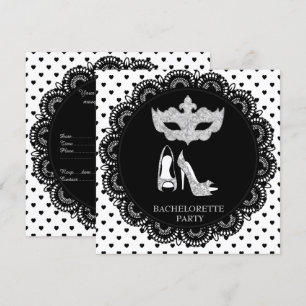 Invitación Fiesta MASQUERADE DE BACHELORETTE DE CORAZÓN BLANC