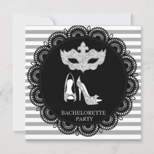 Invitación Fiesta MASQUERADE DE LA BANDA GRIS NEGRA BACHELORE