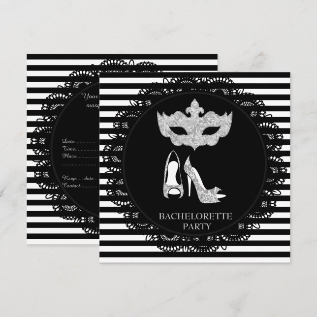 Invitación Fiesta MASQUERADE DE LA BANDA NEGRA BACHELORETTE (Anverso / Reverso)
