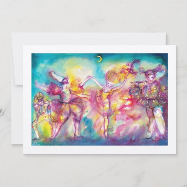 Invitación FIESTA MASQUERADE, Máscaras Mardi Gras, Danza, Mús (Anverso)