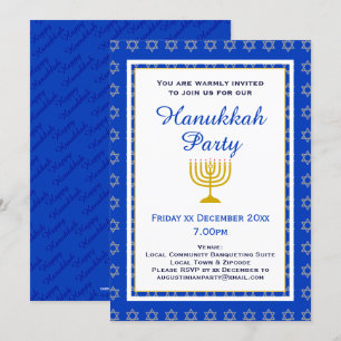 Invitación Fiesta Menorah HANUKKAH personalizado azul