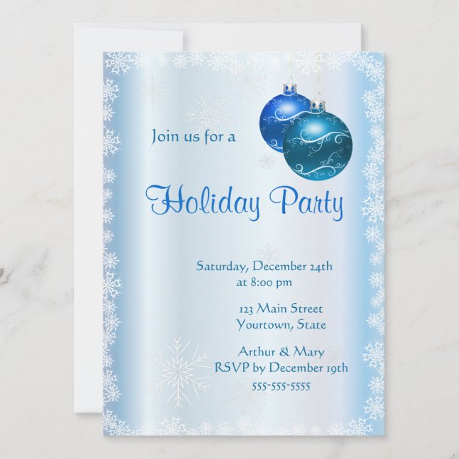 Invitación Fiesta Merry de vacaciones sobre hielo azul (Anverso)