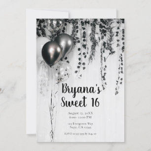 Invitación Fiesta metálico Globos Rústico blanco Ivy Sweet 16