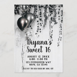 Invitación Fiesta metálico Globos Rústico Ivy White Sweet 16