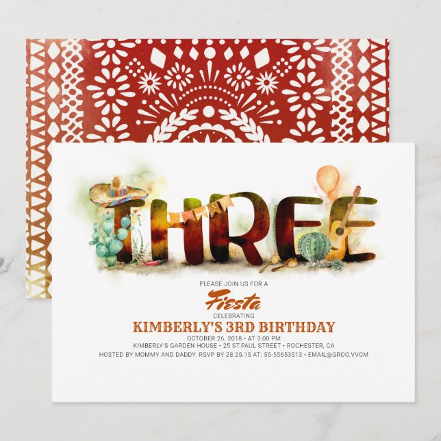 Invitación Fiesta mexicana 3er cumpleaños (Anverso / Reverso)