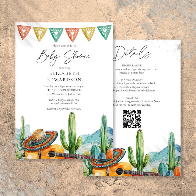 Invitación Fiesta Mexicana Acuarela  Todo en Uno Baby Shower (Mexican Fiesta Watercolor All In One Baby Shower Invitation)