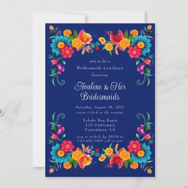 Invitación Fiesta mexicana azul colorida Bridesmaids Luncheon (Anverso)