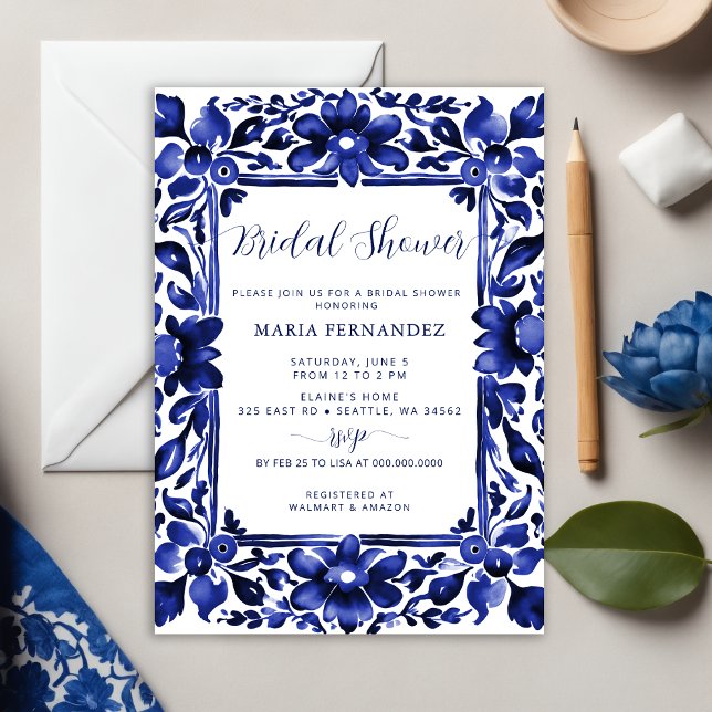 Invitación Fiesta Mexicana Azul Talavera Ducha Bridal (Mexican Fiesta Blue Talavera Bridal Shower Invitation)