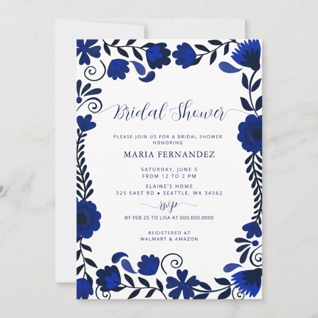 Invitación Fiesta Mexicana Azul Talavera Ducha Bridal (Anverso)