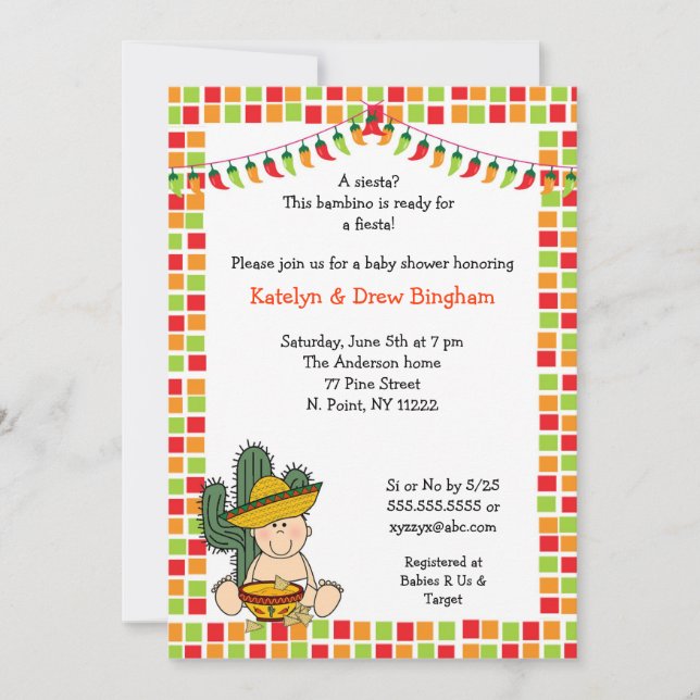 Invitación Fiesta mexicana Baby Shower invita a los chicos pi (Anverso)
