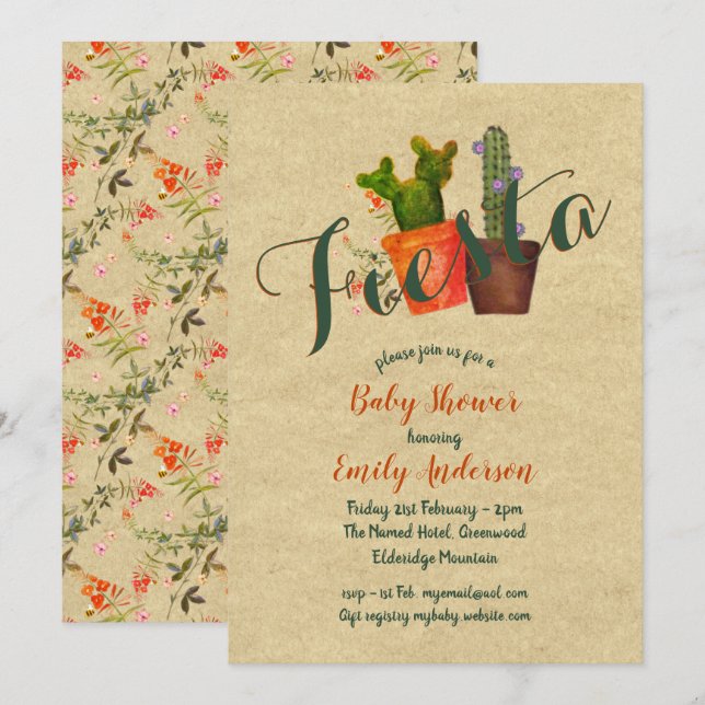 Invitación Fiesta mexicana Baby Shower Rustic Cacti Cactus (Anverso / Reverso)