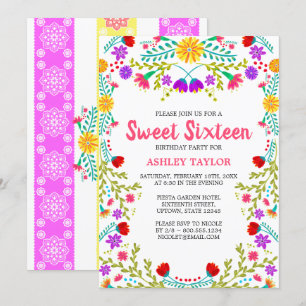 Invitación Fiesta Mexicana Blanca Arte Popular Floral Dulces