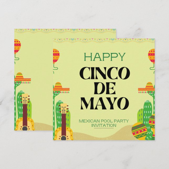 Invitación Fiesta mexicana Cactus Pool Fiesta Cinco De Mayo (Anverso / Reverso)