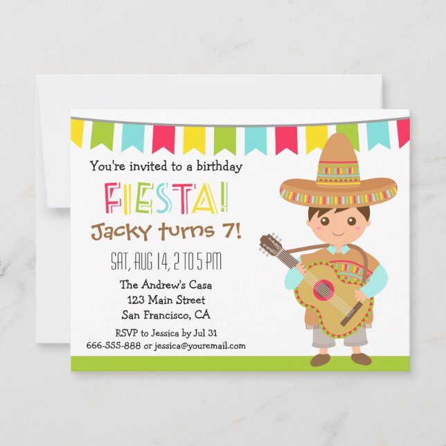 Invitación Fiesta Mexicana Colorida Cumpleaños de Niños (Anverso)