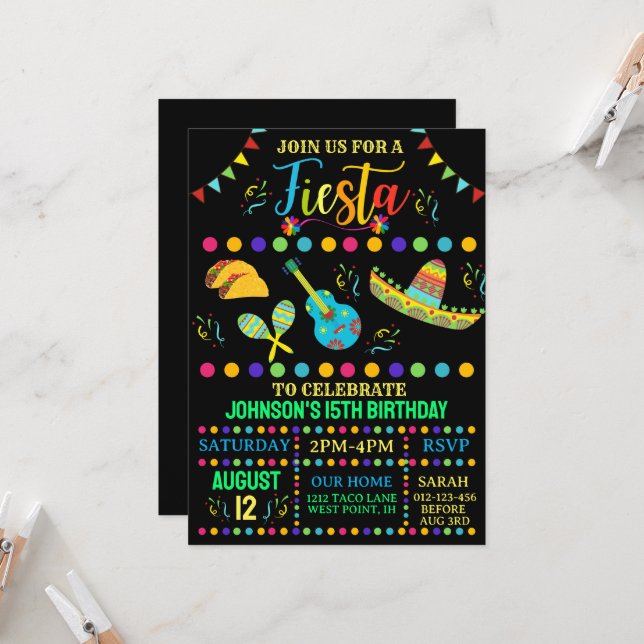 Invitación Fiesta mexicana colorida y divertida (Anverso/Reverso In Situ)