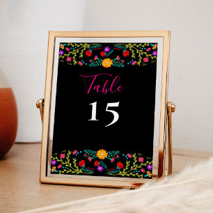 Invitación Fiesta Mexicana Colorosa Floral Nómero de mesa neg
