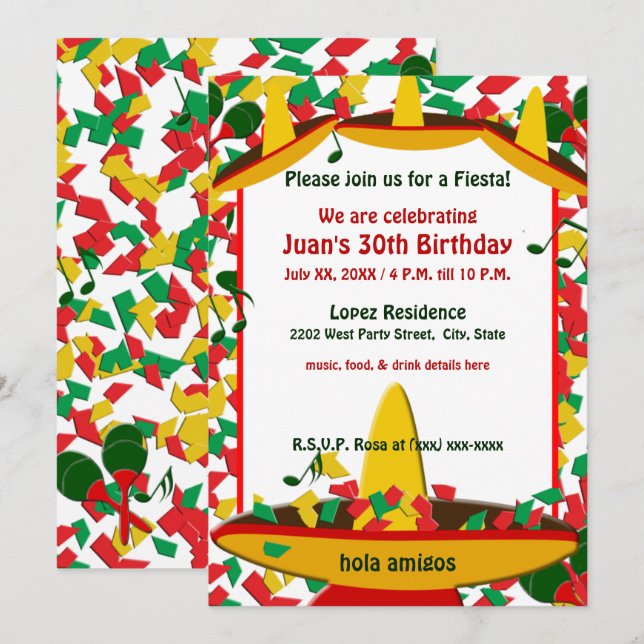 Invitación Fiesta Mexicana Cumpleaños (cualquier ocasión) Ami (Anverso / Reverso)