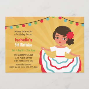 Invitación Fiesta Mexicana Cumpleaños de Niñas Hispanas Linda