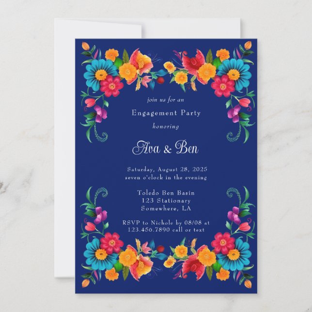 Invitación Fiesta mexicana de color azul (Anverso)