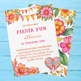 Invitación Fiesta Mexicana de Flora Rosa Colorida Primer Cump