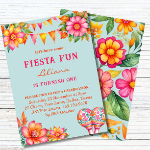Invitación Fiesta Mexicana de Flora Rosa Colorida Primer Cump