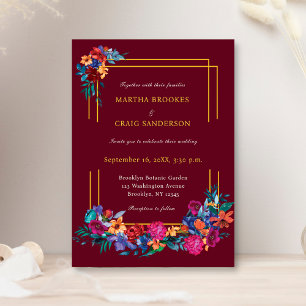 Invitación Fiesta Mexicana de Flores de Acuarela Boda Borgoña