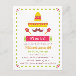 Invitación Fiesta Mexicana de Sombrero y Bigote