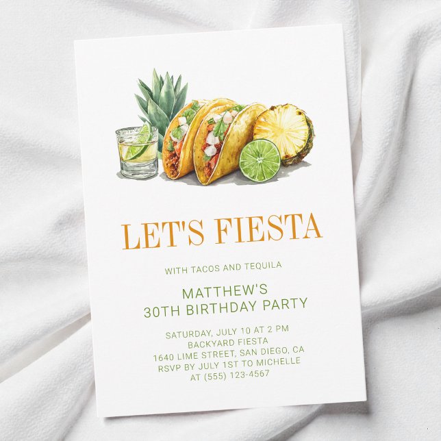 Invitación Fiesta Mexicana de Tacos Simples Cumpleaños 30 (Simple Tacos Mexican Fiesta 30th Birthday Party Invitation)