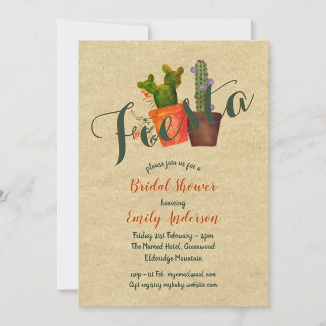 Invitación Fiesta Mexicana Ducha Bridal Rústico Cacti Cactus (Anverso)